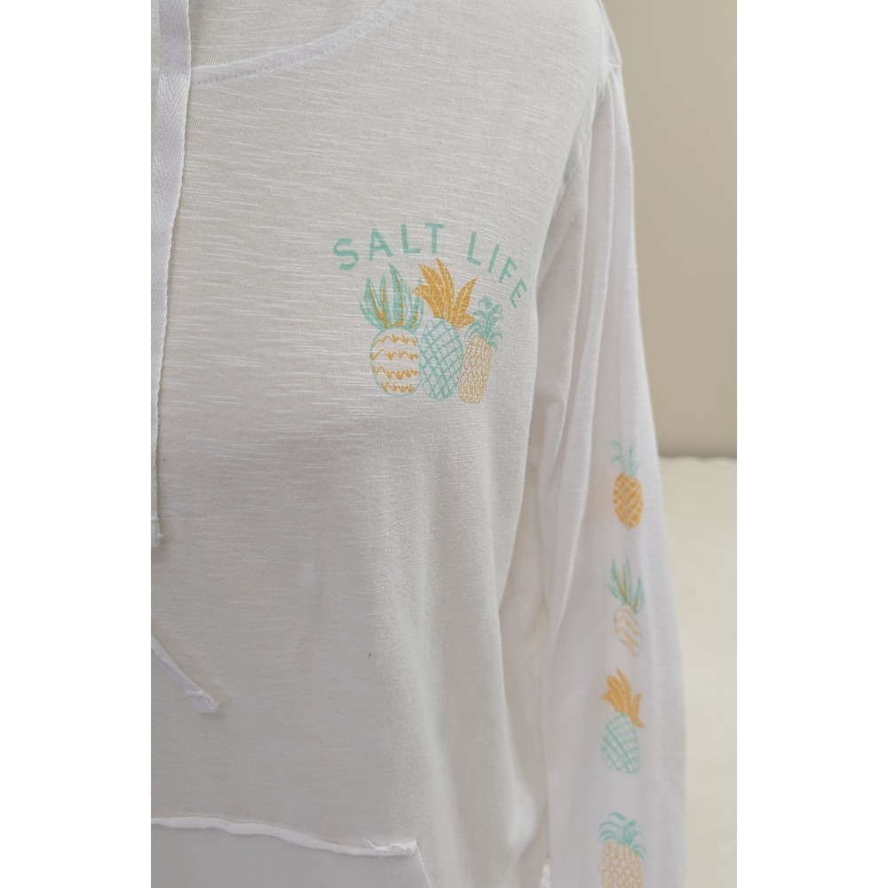 Salt Life Pineapple Hoodie Womens M White Lightweight Casual Beach Vacation - Picture 2 of 9